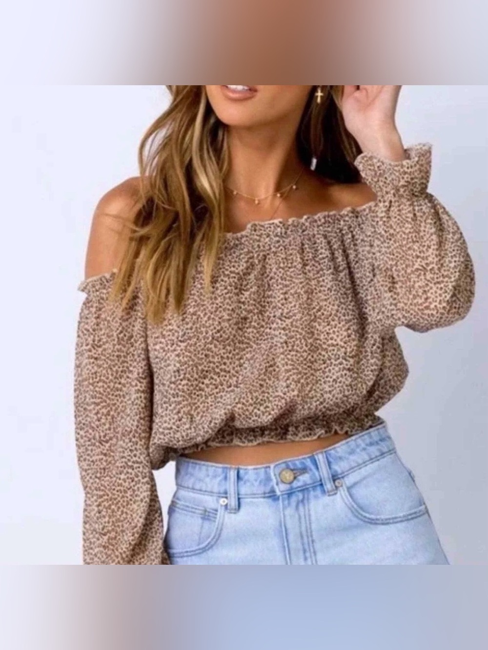 Princess Polly Off-Shoulder Leopard Print Crop Top - Brown